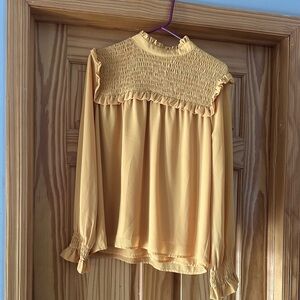 Women's mustard  Yellow Smocked Yoke Long Sleeve Top